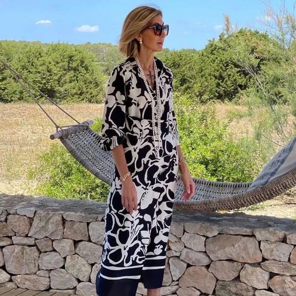 ZARA NEW WOMAN FLORAL PRINTED MIDI DRESS ECRU BLACK